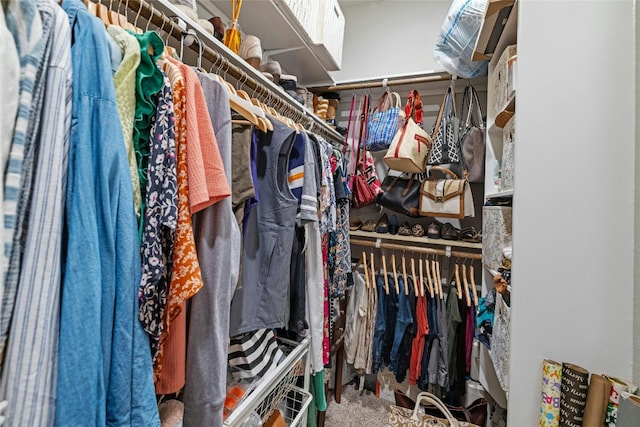 walk in closet with carpet