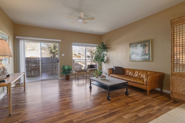 2000 Amur Dr, Austin, TX 78745 - living room featuring a ceiling fan and wood finished floors