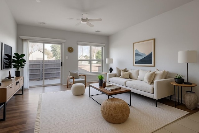2000 Amur Dr, Austin, TX 78745 - living area with a ceiling fan and wood finished floors