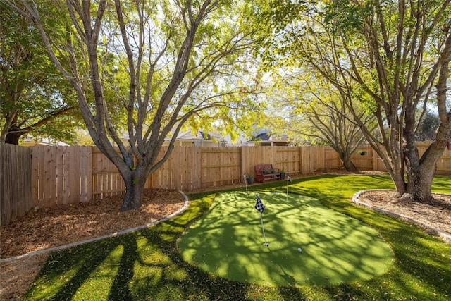 view of yard with a fenced backyard