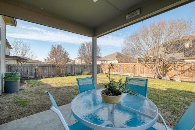 view of patio with outdoor dining area and a fenced backyard