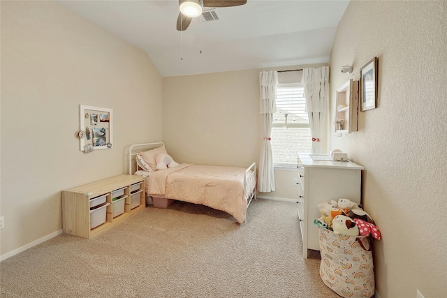 100 Winding Hollow Cv, Georgetown, TX 78628 - bedroom with light colored carpet, visible vents, ceiling fan, baseboards, and vaulted ceiling