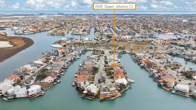 13525 Queen Johanna Ct, Corpus Christi, TX 78418 - aerial overview of property's location with nearby suburban area and a large body of water