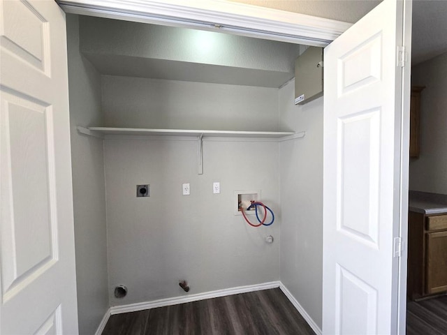 4533 Corran Ferry Loop, Austin, TX 78749 - washroom featuring washer hookup, hookup for a gas dryer, dark wood-style flooring, and electric dryer hookup