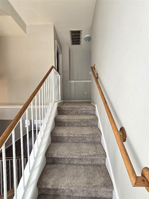 4533 Corran Ferry Loop, Austin, TX 78749 - stairway featuring carpet flooring and baseboards