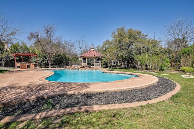6 Wingreen Loop, The Hills, TX 78738 - outdoor pool with a gazebo, a patio area, a lawn, and view of scattered trees