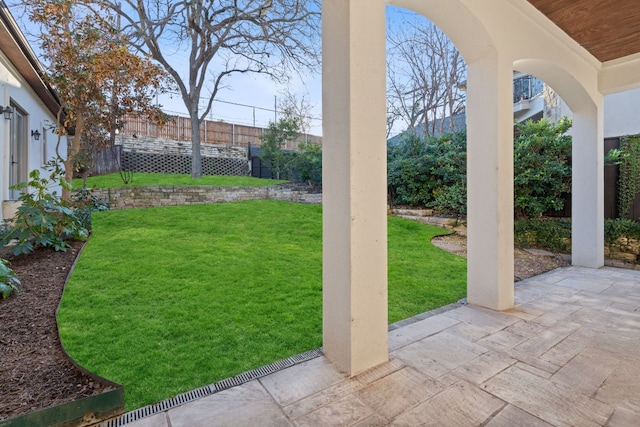 view of yard with a patio area and fence