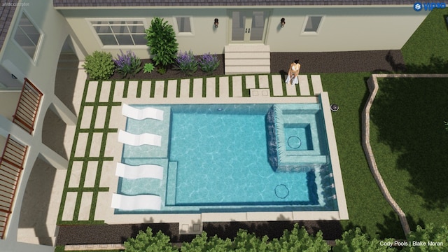 drone / aerial view of a pool area
