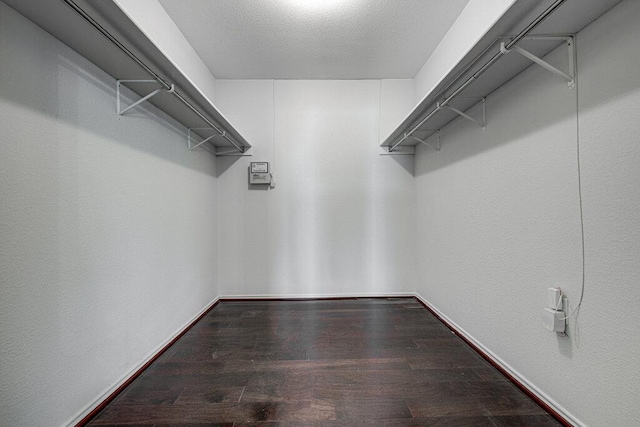 walk in closet with wood finished floors