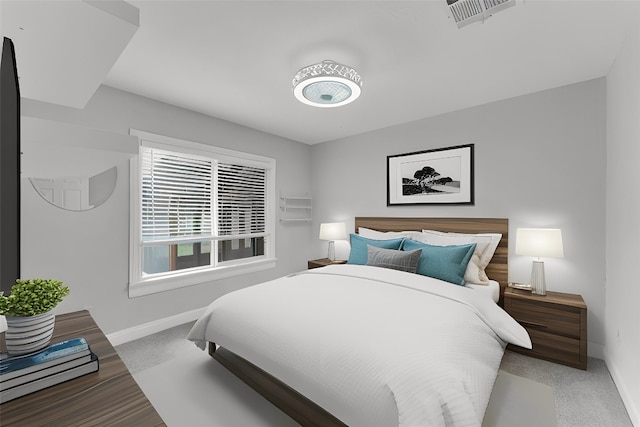 bedroom featuring carpet floors, baseboards, and visible vents