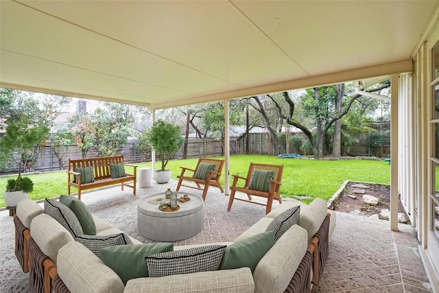 view of patio / terrace with outdoor lounge area and a fenced backyard