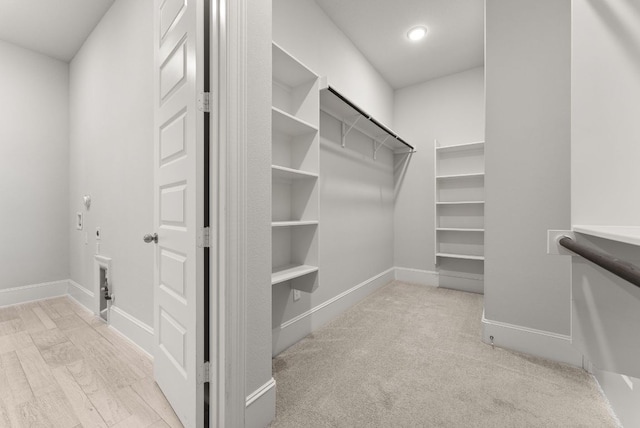 walk in closet featuring carpet floors