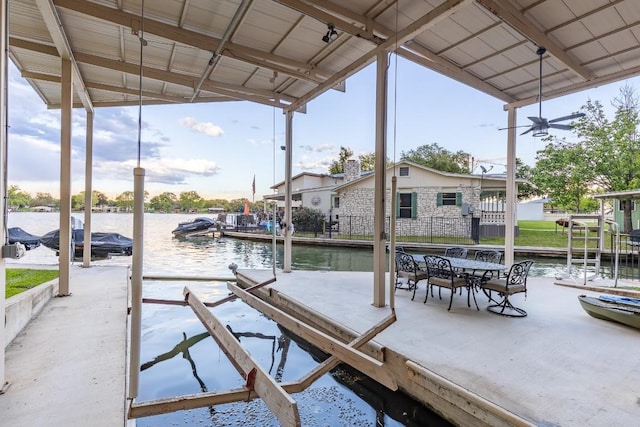 dock area with a water view