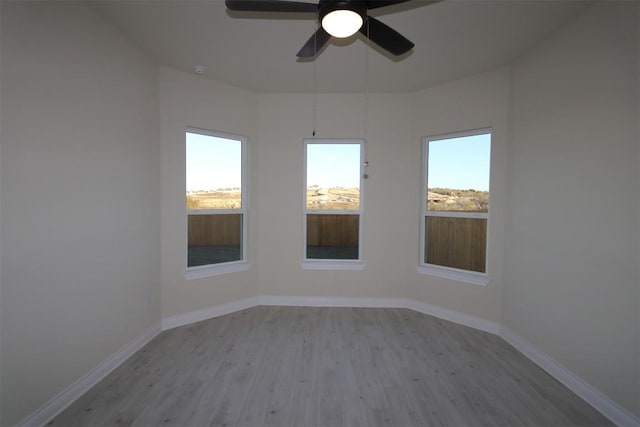 spare room featuring a healthy amount of sunlight, baseboards, and wood finished floors