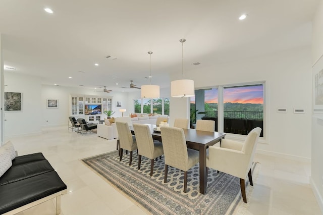 dining area with recessed lighting, visible vents, and baseboards