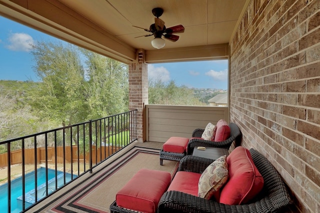 balcony with ceiling fan