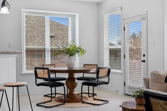 dining space featuring a wealth of natural light and baseboards