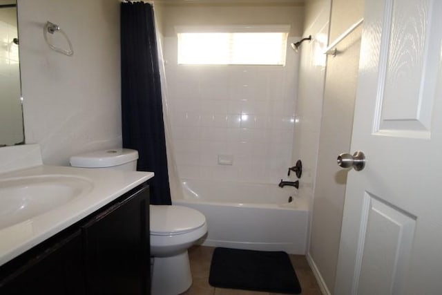 full bathroom with toilet, shower / bath combo, and vanity