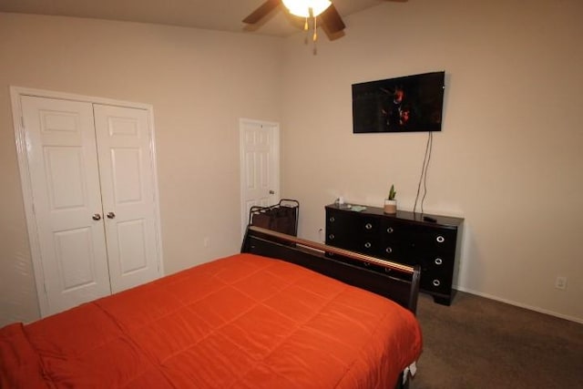 bedroom featuring carpet floors and ceiling fan