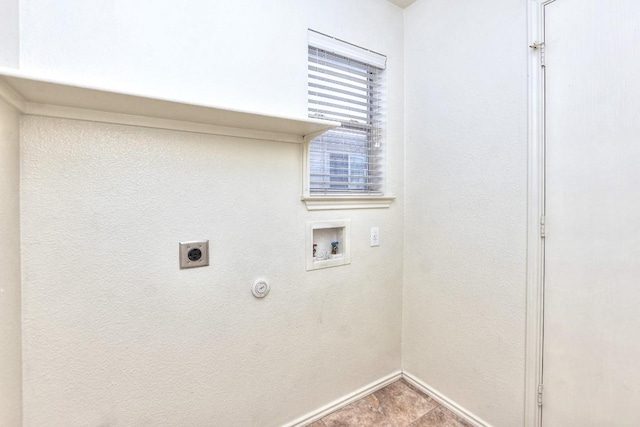 laundry room with hookup for a gas dryer, hookup for an electric dryer, laundry area, washer hookup, and baseboards