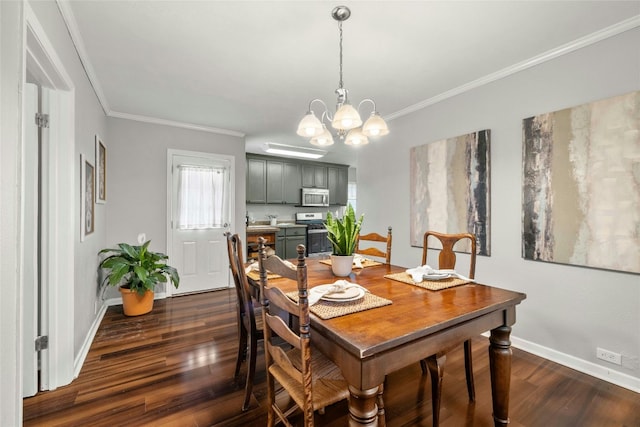 1906 Paige St, Georgetown, TX 78626 - dining room featuring a chandelier, dark wood-style flooring, and crown molding