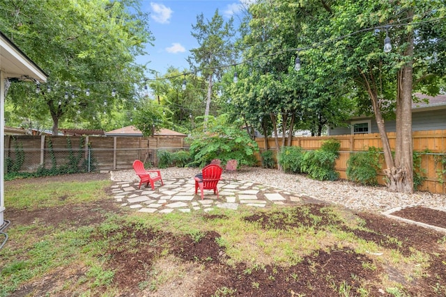 view of yard featuring a patio area and a fenced backyard