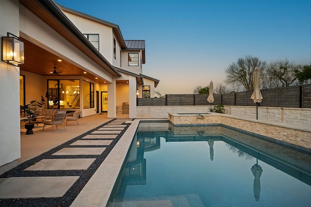 view of swimming pool with a patio, a fenced backyard, and a fenced in pool