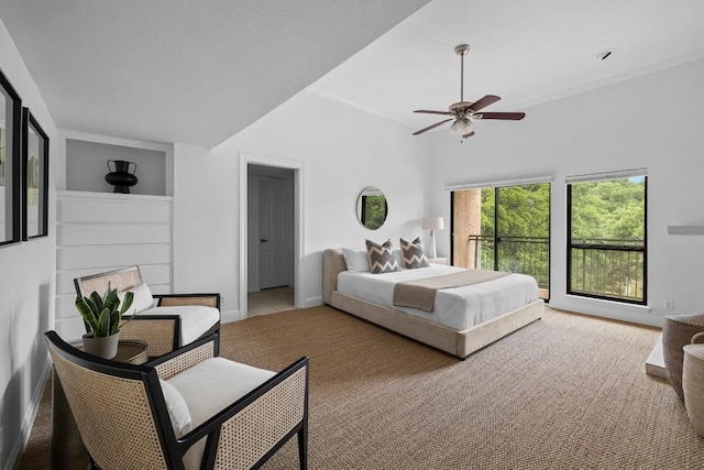 bedroom featuring ceiling fan, carpet flooring, and baseboards