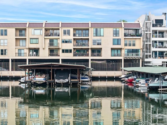 view of dock featuring a water view