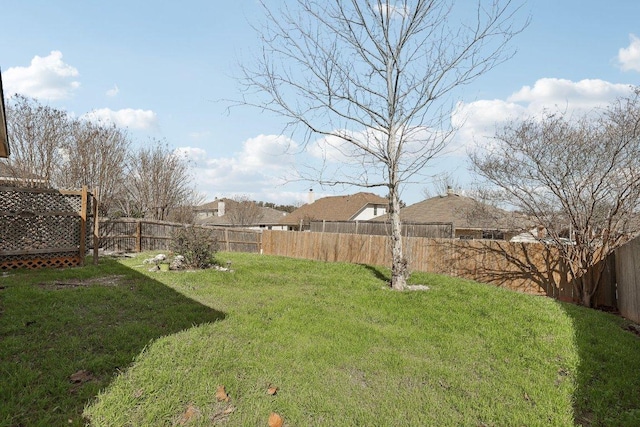 view of yard with a fenced backyard