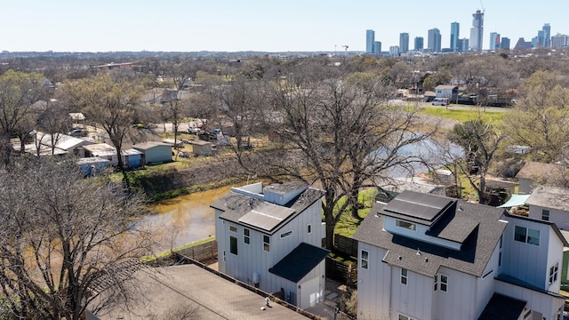 drone / aerial view with a city view