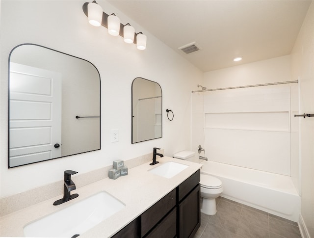 bathroom featuring toilet, visible vents, a sink, and tile patterned floors