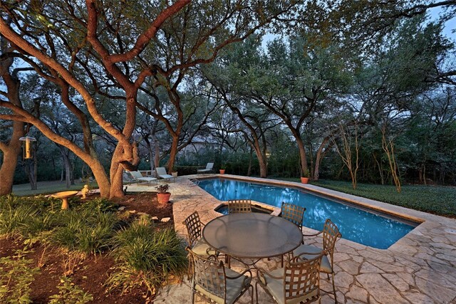 view of pool featuring a patio and a pool with connected hot tub