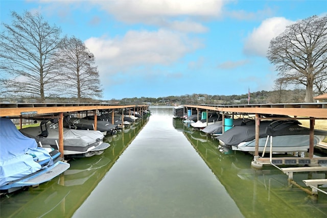 dock area featuring a water view and boat lift