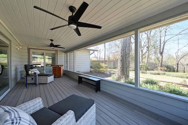 2403 Remuda Trl, Austin, TX 78745 - deck featuring a ceiling fan and outdoor dining space
