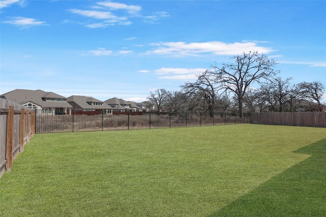 view of yard featuring a residential view and a fenced backyard