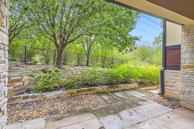 view of yard with a fenced backyard and a patio