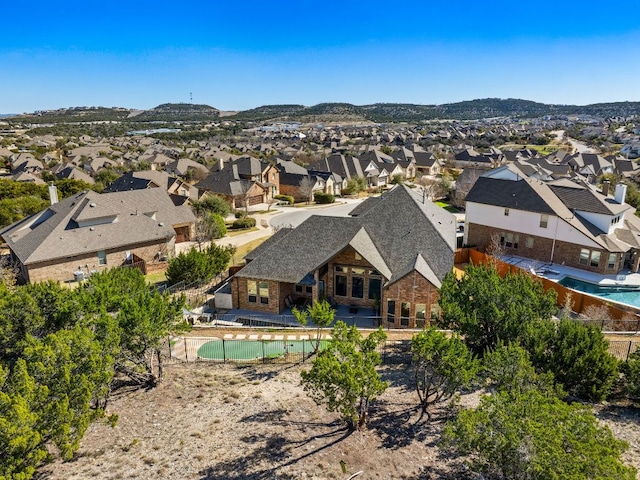 aerial view with a residential view and a mountain view