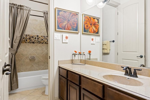 1428 Rowan Dr, Georgetown, TX 78628 - full bathroom with toilet, shower / tub combo with curtain, vanity, and tile patterned floors