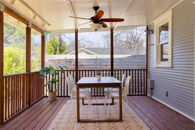 wooden terrace with ceiling fan