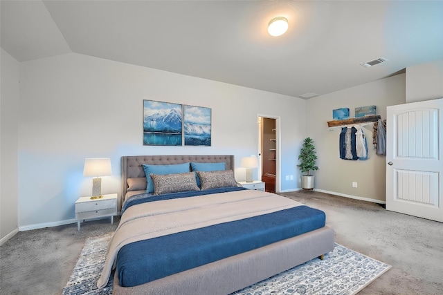 112 Quarton Dr, Hutto, TX 78634 - carpeted bedroom featuring baseboards and vaulted ceiling