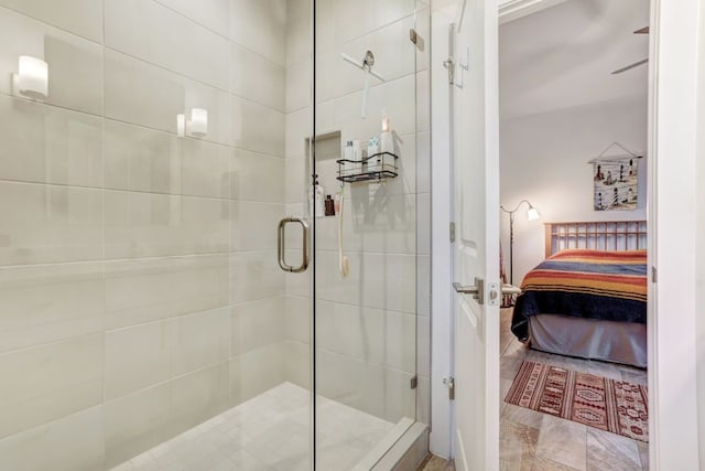 full bath featuring connected bathroom and a shower stall