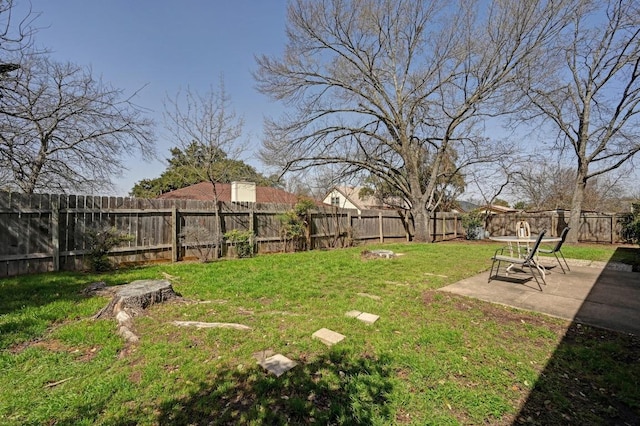 view of yard featuring a patio and a fenced backyard