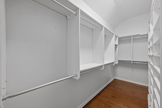 spacious closet with vaulted ceiling and wood finished floors