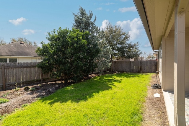 view of yard with a fenced backyard