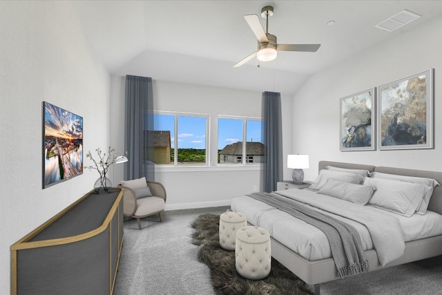 842 Nadal Path, Round Rock, TX 78664 - bedroom with carpet, vaulted ceiling, baseboards, and ceiling fan