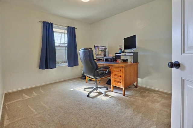 office space with baseboards and carpet flooring