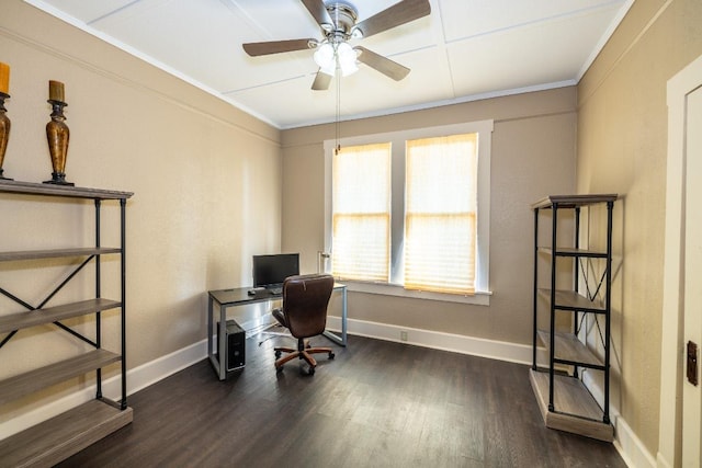 626 Saint Vincent St, Gonzales, TX 78629 - home office with dark wood-type flooring, healthy amount of natural light, baseboards, and crown molding