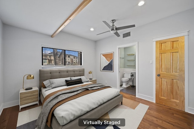 bedroom with visible vents, recessed lighting, baseboards, and wood finished floors