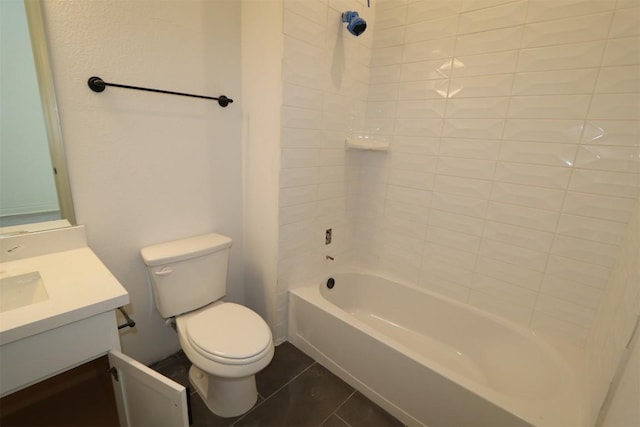 full bath with toilet, tile patterned floors, bathtub / shower combination, and vanity